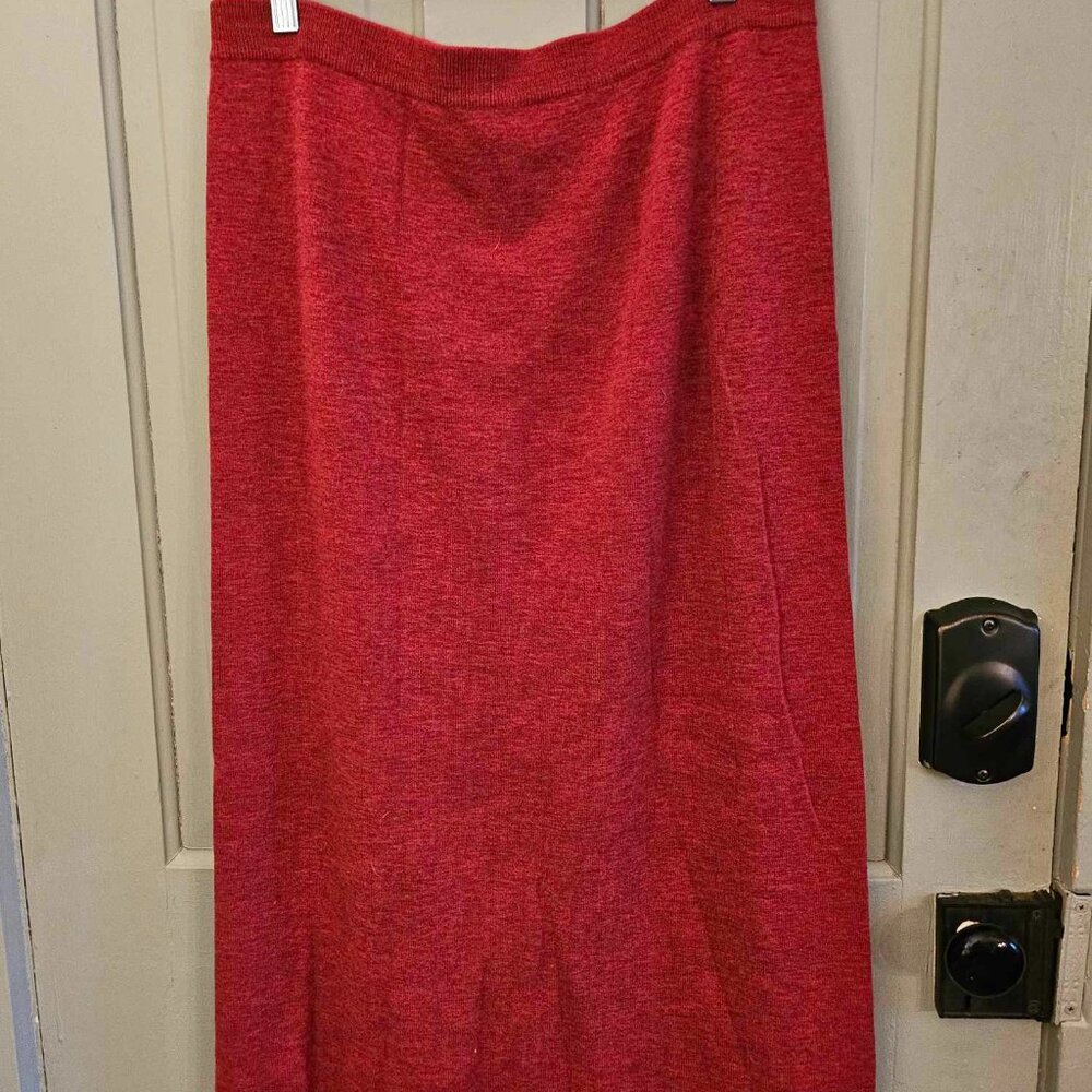 Red knit Eileen Fisher long midi skirt